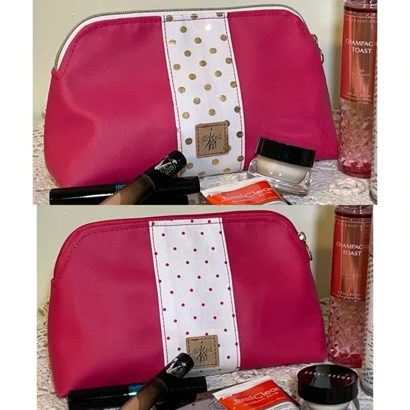 Barbiecore Pink & Gold Polka Dot Cosmetic Pouch - Picture 4 of 4
